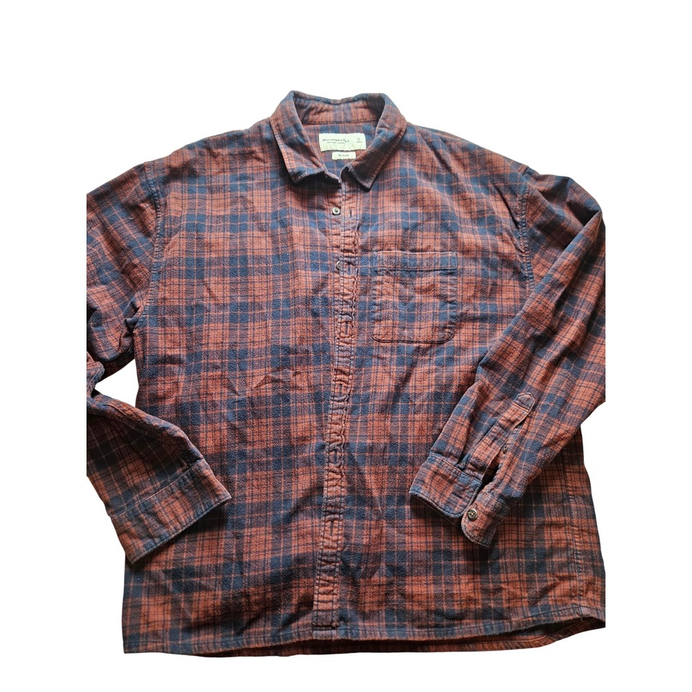 Abercrombie & Fitch Mens XL Relaxed Soft A&F Flannel Shirt Plaid Navy